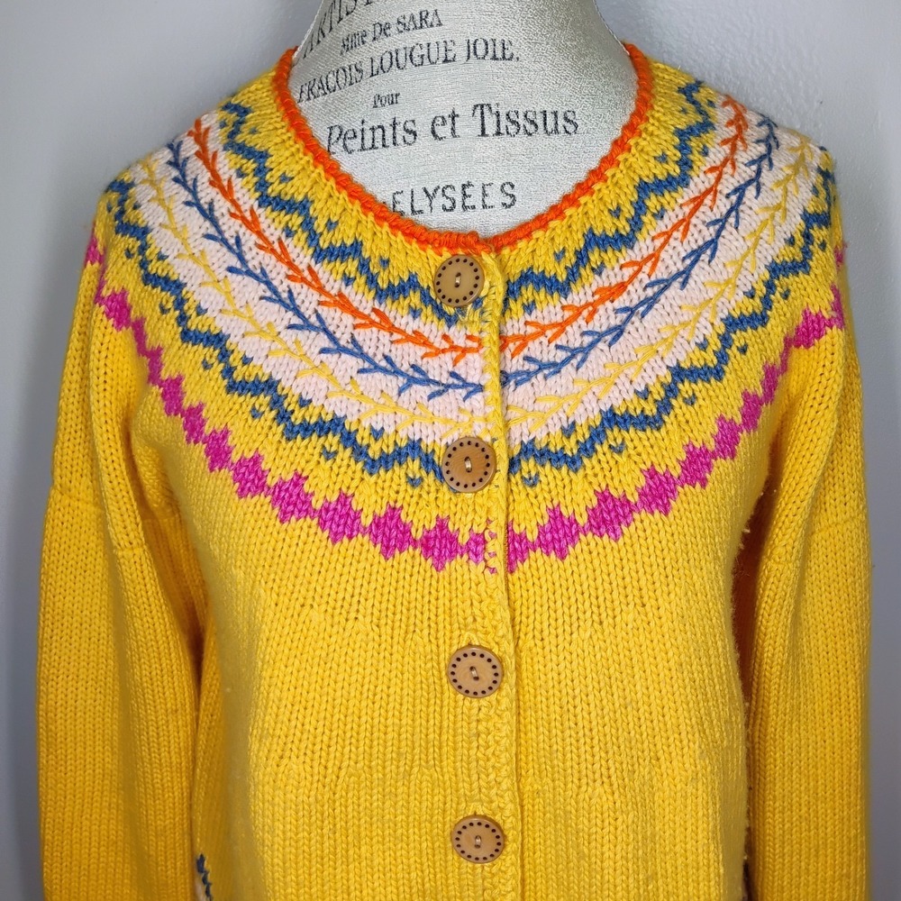 Sundance Cardigan Sweater Womens M Wool Cashmere Blend Yellow Fair Isle Nordic - Picture 2 of 9